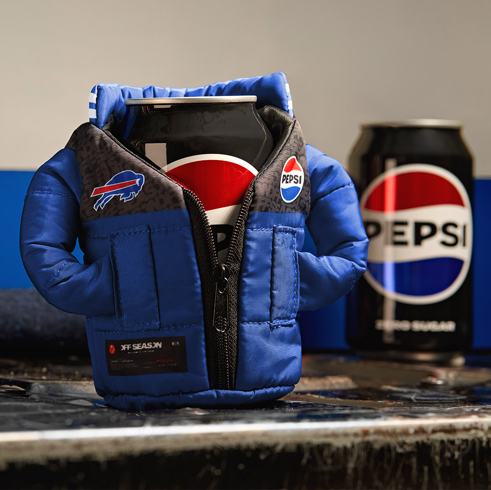 Blue Buffalo Bills miniature Pepsi can puffer jacket