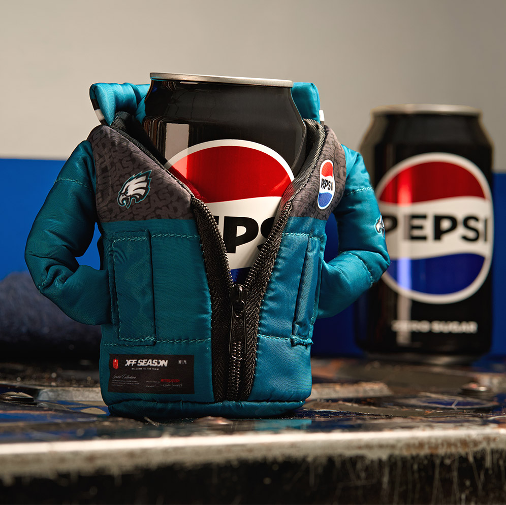 Green Philadelphia Eagles miniature Pepsi can puffer jacket